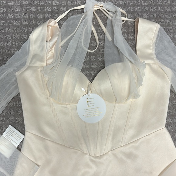 Miss Circle Beige Satin Mesh Long Sleeve Corset Dress XL - Picture 10 of 11